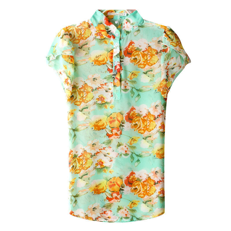 Camisas Feminina Blouse 2016 Korean Women's Shirt  Women Printed Collar Short-Sleeve Shoulder Camiseta Feminina Chiffon Blouses