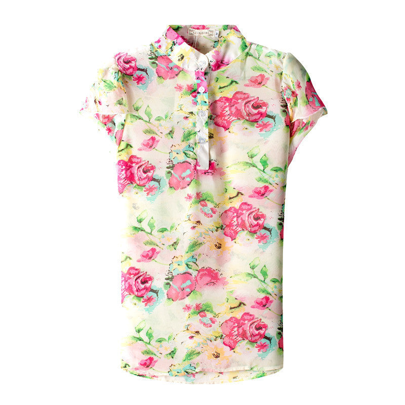 Camisas Feminina Blouse 2016 Korean Women's Shirt  Women Printed Collar Short-Sleeve Shoulder Camiseta Feminina Chiffon Blouses