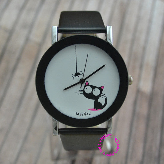 Funny Cute Kids Cat Fashion Watch Women 2016 Spider New Black White Pink Wristwatch Hour Lady Child Girl Dress Causal Quartz Hot
