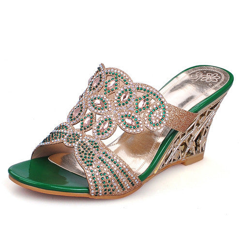 New 2016 Summer Fashion Women Sandals Sexy Rhinestone Butterfly Cut-outs High Heels Wedges Sandals Party Shoes Woman Slides L35