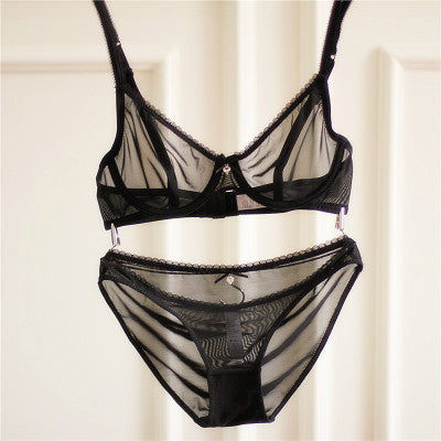 Fashion women bra set ultra-thin transparent gauze underwear women sexy bra sparkling diamond temptation underwear soft lace bra