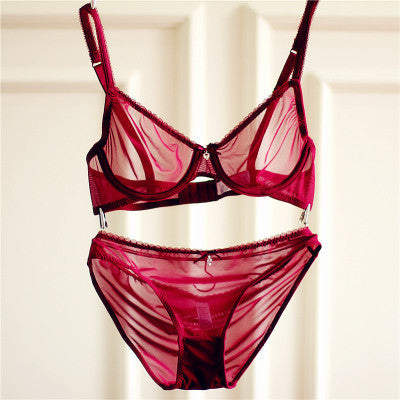Fashion women bra set ultra-thin transparent gauze underwear women sexy bra sparkling diamond temptation underwear soft lace bra
