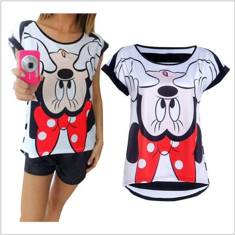 2016 New fashion summer women casual cartoon mickey letter camouflage print short-sleeve t shirt tee tshirt camisetas mujer tops