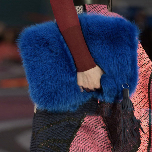 Plush Fur Lady's Day Clutches Handbags  Winter Women's Bag Fold Over Envelope Bag