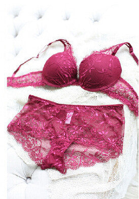 NEWEST Women A/B/C/D Cup Push Up Bra Set Sexy V -Neck Plunge Lace Bra + Briefs