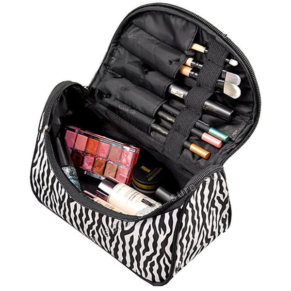 2016 Fashion Shell Cosmetics Women Panelled Black White Handbags Luxury Travel Clutch High Quality Polyester Mirror Makeup Sac