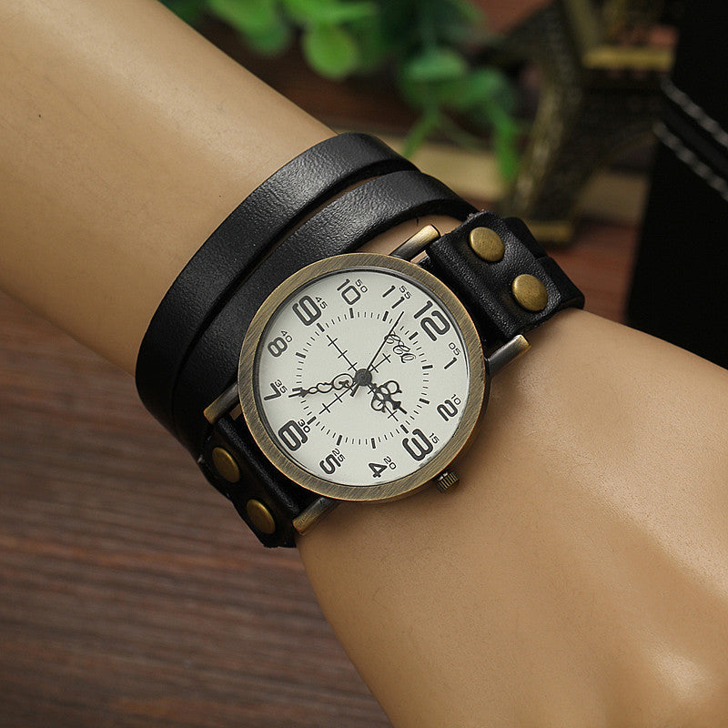 2016 New Punk Style Quartz Watches Women Personality Leather Bracelet Watch Fashion Casual Clock Relogio Feminino