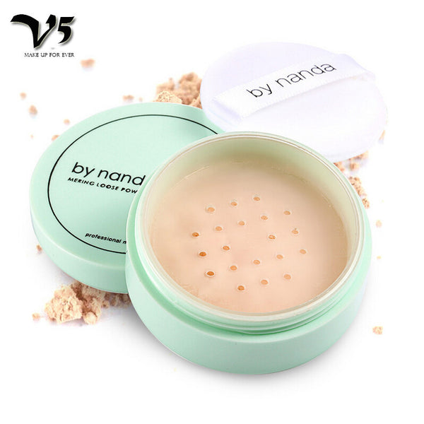 V5 3 Color Translucent Pressed Powder with Puff Smooth Face Makeup Foundation Waterproof Loose PowderSkin Finish Setting Powder