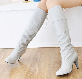 New arrival fashion women knee high boots high heel motorcycle boots autumn winter shoes woman high leg boots