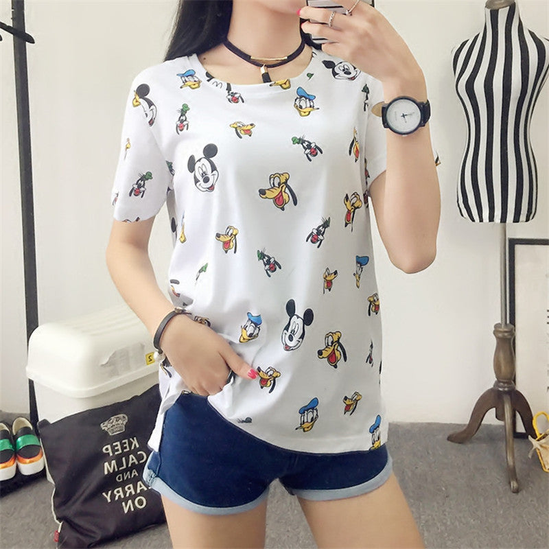 2016 Fashion  Short Sleeve T-shirts Plus Size Female T shirts Carton Letter Print Top O-neck Women t shirt 71275