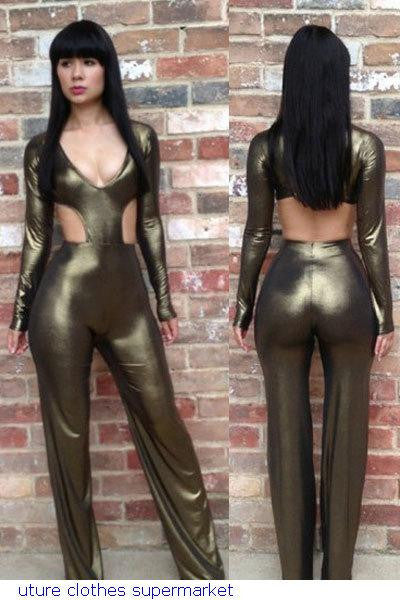 Celadon Metallic Cutout Jumpsuit LC9197 Faux Leather Jumpsuit Plus Size XL 9197 Lady Sexy Gothic Punk Clubwear Jumpsuit Romper