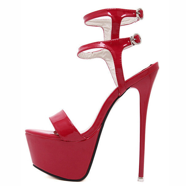 Europea Unruly super sexy high-heeled sandals ankle two belt buckle lady high heel shoes nightclub stylish thin heel women shoes