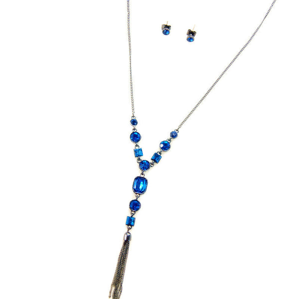 Women Blue Crystal Pendant Necklace Tassles Long Section Necklace Jewelry Accessories wholesale