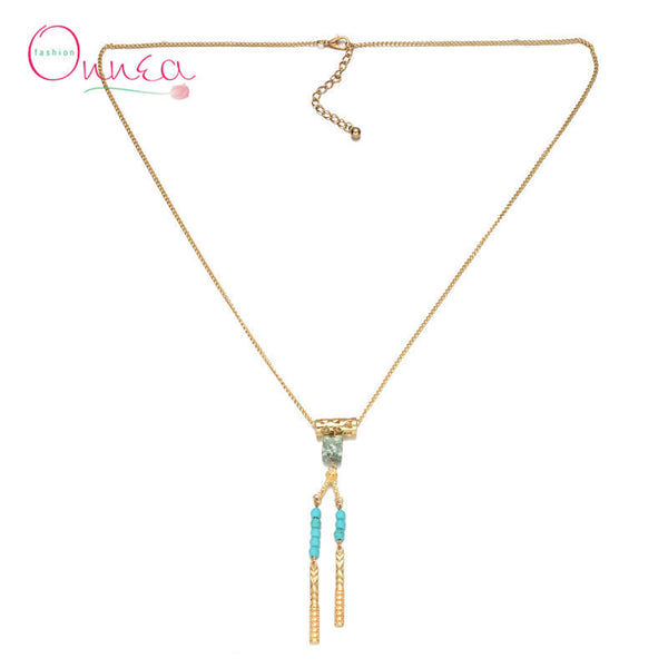 New Summer Style Bohemian Long Turquoise Tassle Pendant Necklace 18K Gold &Silver for Women