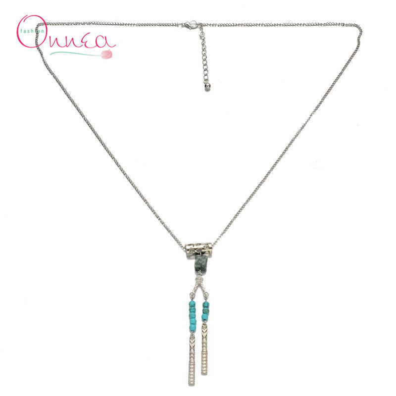 New Summer Style Bohemian Long Turquoise Tassle Pendant Necklace 18K Gold &Silver for Women