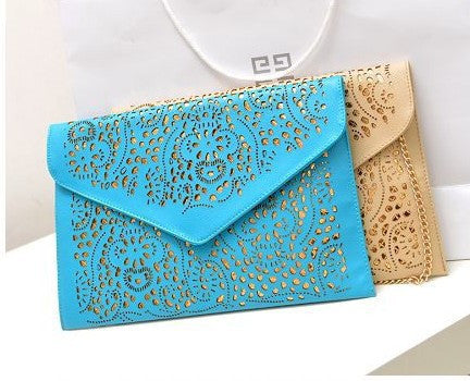 2015 Fashion Vintage women Day clutch Bag Messenger Bags Trend designer handbags Hollow Out envelope Shoulder Bags Clutch yellow