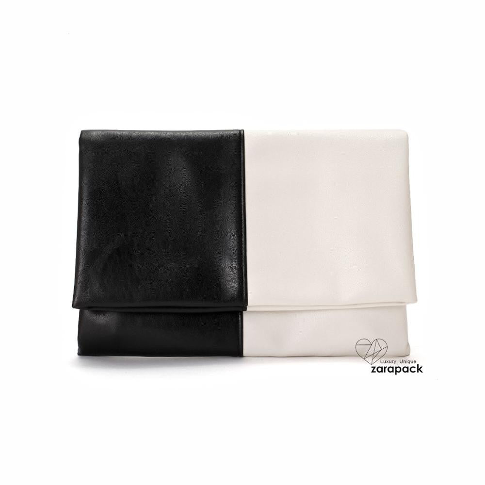 Large  Vintage 2 tone Fold Over Clutch Leatherette Handbag Envelop IT BAG