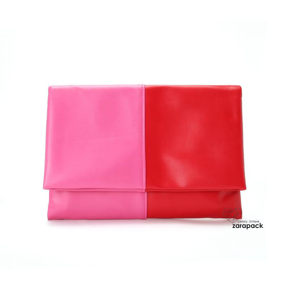 Large  Vintage 2 tone Fold Over Clutch Leatherette Handbag Envelop IT BAG