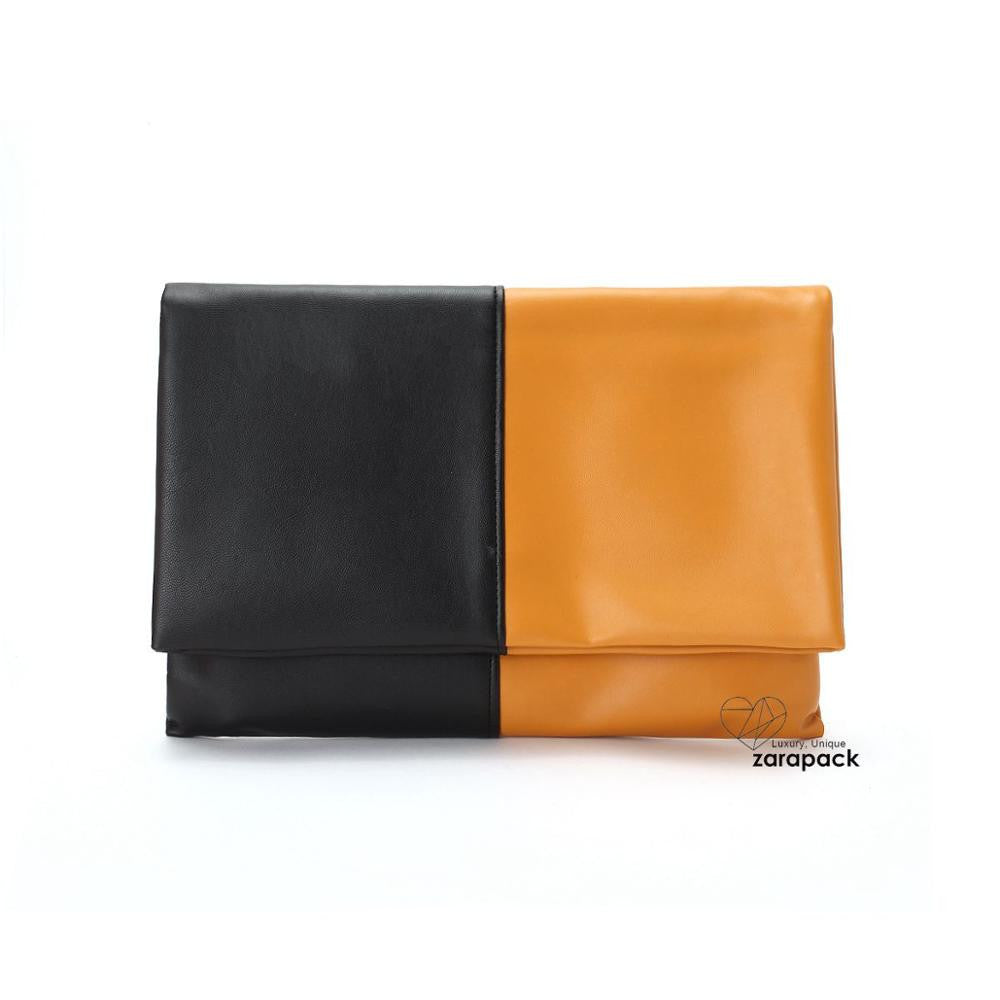 Large  Vintage 2 tone Fold Over Clutch Leatherette Handbag Envelop IT BAG