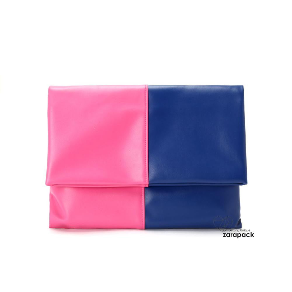 Large  Vintage 2 tone Fold Over Clutch Leatherette Handbag Envelop IT BAG