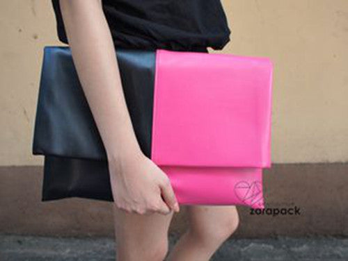 Large  Vintage 2 tone Fold Over Clutch Leatherette Handbag Envelop IT BAG
