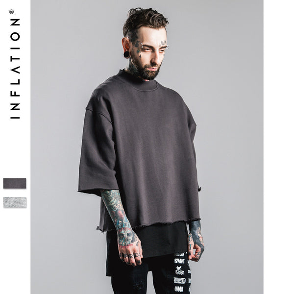 Brand New Men Yeezys Streetswear Three QuarterHip Hop Crew Neck Plain Color Casual Sweatshirt Men Skateboard Sweatshirt