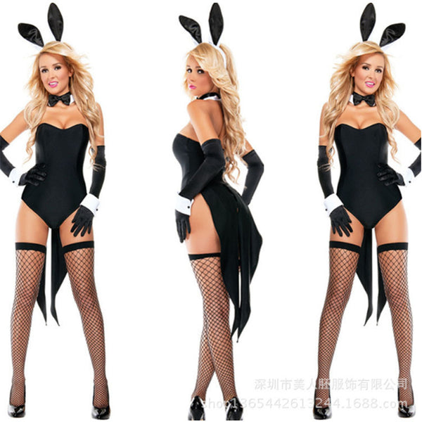 High Quality Sexy Black Bunny Costume Halloween Rabbit Girl Holloween Clothing nightclub rabbit Jumpsuit Rabbit Cosplay Bodysuit