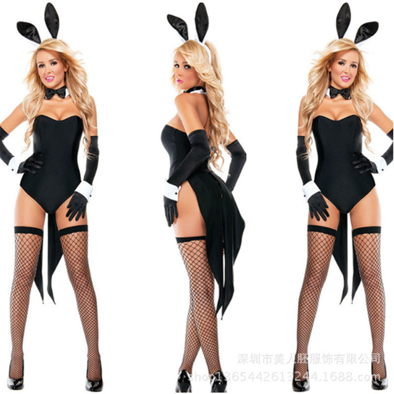 High Quality Sexy Black Bunny Costume Halloween Rabbit Girl Holloween Clothing nightclub rabbit Jumpsuit Rabbit Cosplay Bodysuit