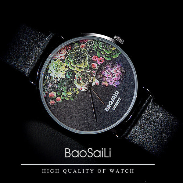 BSL1011 BAOSAILI Floral Design Black Case Japan PC21 Movt Water Resistant Life Watch Women Relogio Feminino