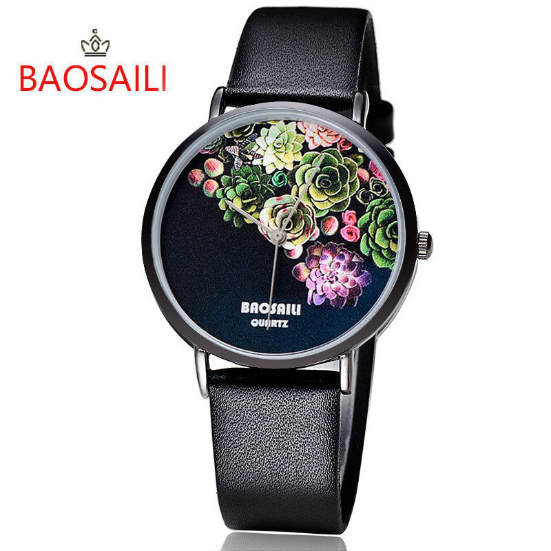 BSL1011 BAOSAILI Floral Design Black Case Japan PC21 Movt Water Resistant Life Watch Women Relogio Feminino