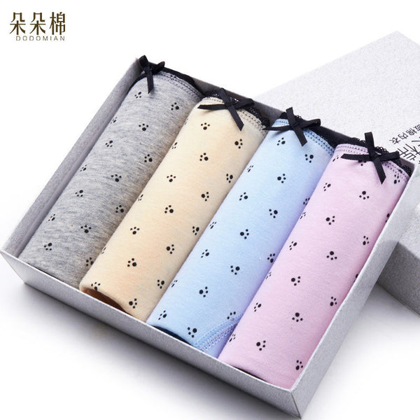DO DO MIAN Sexy Panties Women Underwear Dot Print  Lace Briefs Seamless 4Pcs/lots+Gift Box Big Size Women Intimates M-XXL