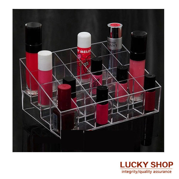 2016 New Promotion Makeup Cosmetic 24 Cases Clear Acrylic Organizer Mac Lipstick Jewelry Display Stand Holder Nail Polish Rack