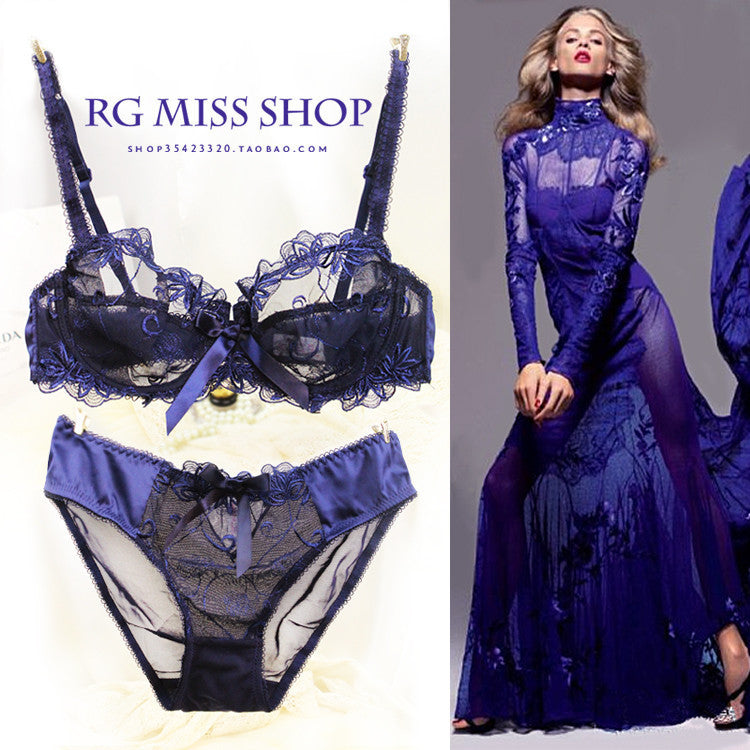 Fashion lace underwear bra set plus size push up sexy bra ultra-thin thin transparent temptation