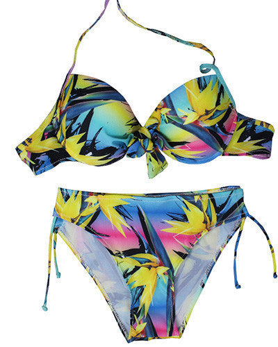 Fashion young  girls  Halter Leaf Print Bikini Set