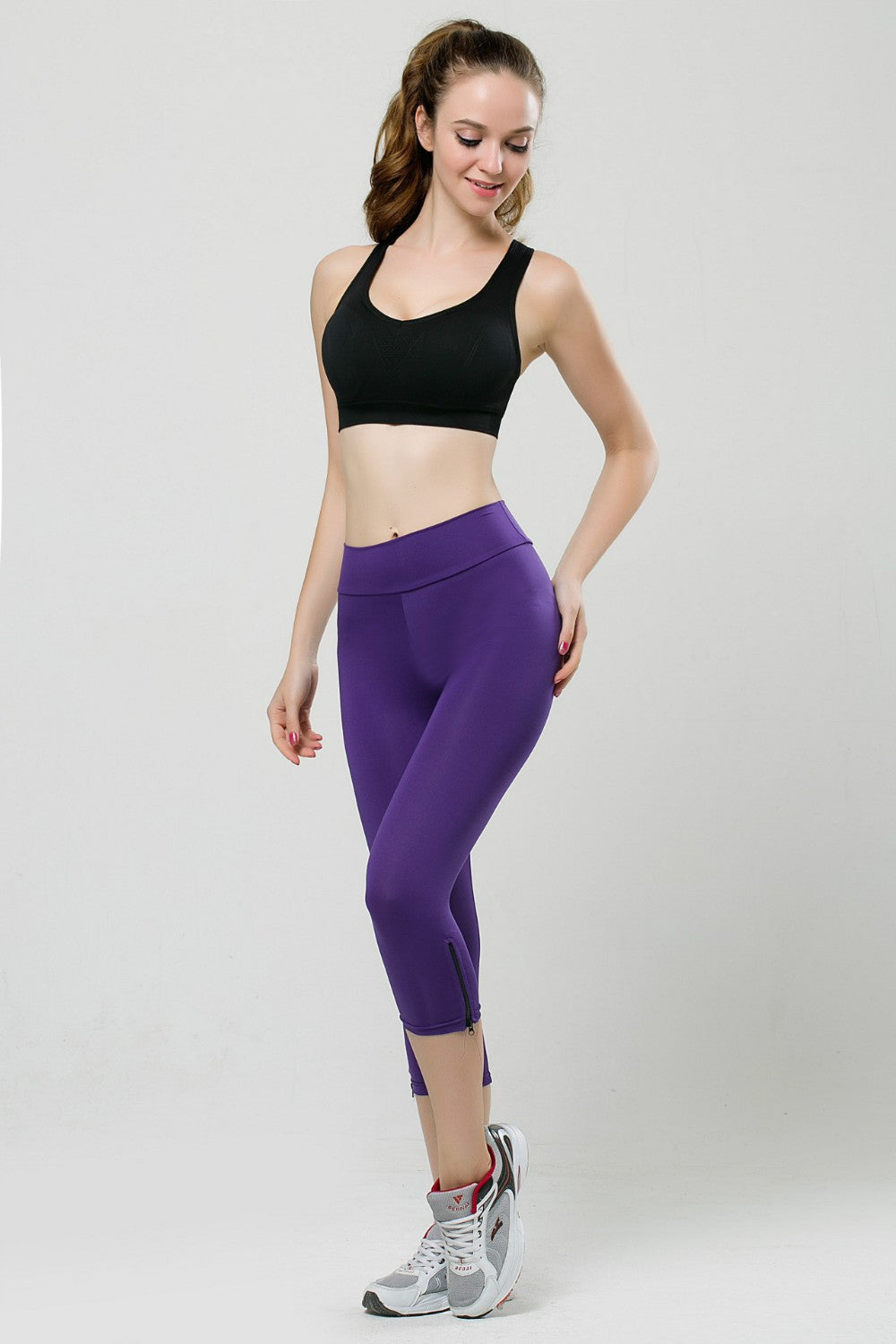 Candy Color Zipper Slim Strentch Women Sport Leggings
