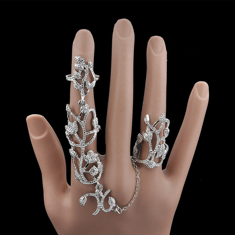 Women Romantic Leaves Double Finger Rings for Women Piercing Hollow Carved Ring