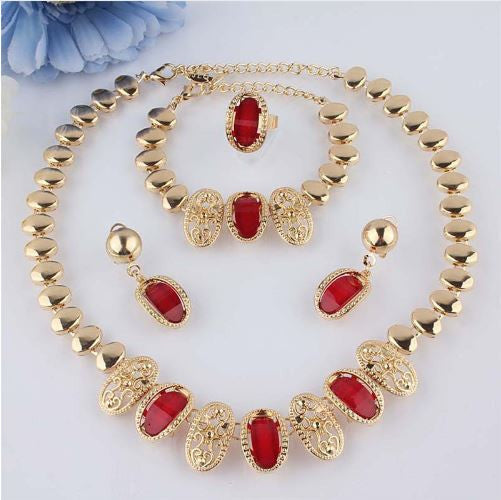 Free Shipping 18k Gold Filled Austrian Crystal Necklace Bracelet Earring Ring Wedding Jewelry Set For Women