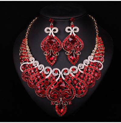 Bridal Jewelry Sets Wedding Necklace Earring For Brides Party Accessories Gold Plated Crystal Sapphire Decoration Women
