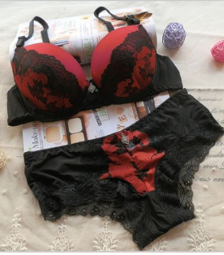 DKERT VS Thong Bra Set Push Up French Embroidered Lace Women's Underwear Sets ABC Cup Bra And Panty Deep V Free Shipping