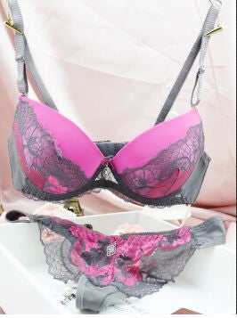 DKERT VS Thong Bra Set Push Up French Embroidered Lace Women's Underwear Sets ABC Cup Bra And Panty Deep V Free Shipping