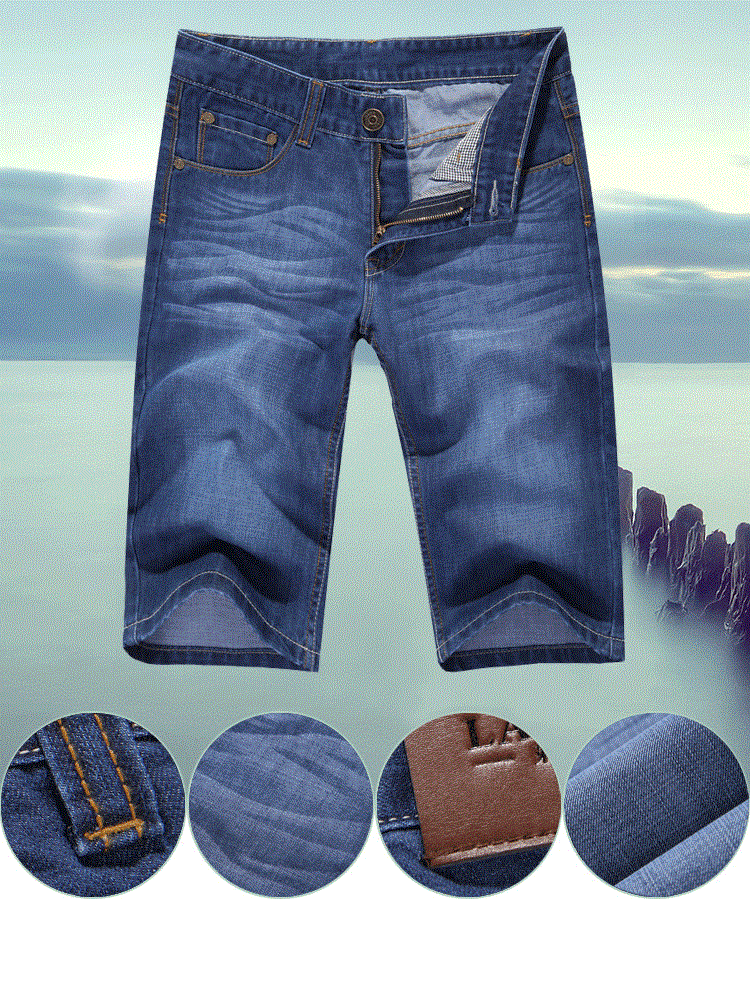 2016 summer thin denim trousers male straight denim shorts jean men plus size short jeans knee-length pants brand casual jeans
