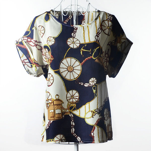 T Shirt Women 2016 Summer Bird Printed Women Tops Short Sleeve Female T-shirts Plus Size Tshirt Chiffon Tee Shirt Femme