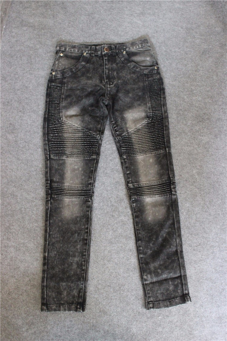 Mens Skinny jeans men 2016 Runway Distressed slim elastic jeans denim Biker jeans hiphop pants Washed black jeans for men blue