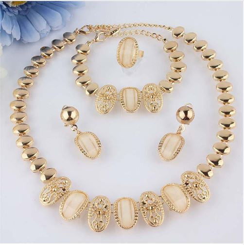 Free Shipping 18k Gold Filled Austrian Crystal Necklace Bracelet Earring Ring Wedding Jewelry Set For Women